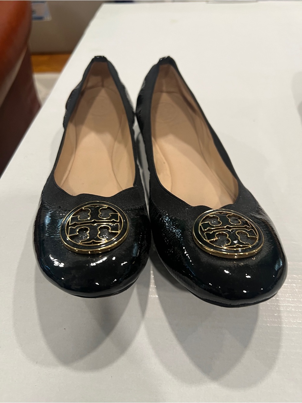 Tory Burch Shiny Black Flats Size 10